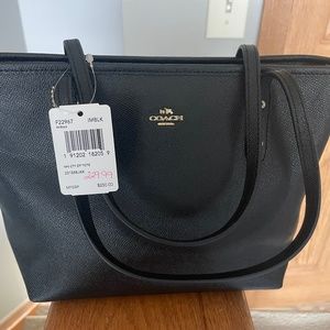 Brand New COACH Mini Leather City Zip Tote Purse Black